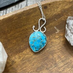 Turquoise‎ Silver Pendant forged artisan made